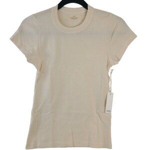 NWT Arq Organic Cotton Janie Tee Cream Fitted Short Sleeve Womens T Shirt Sz M